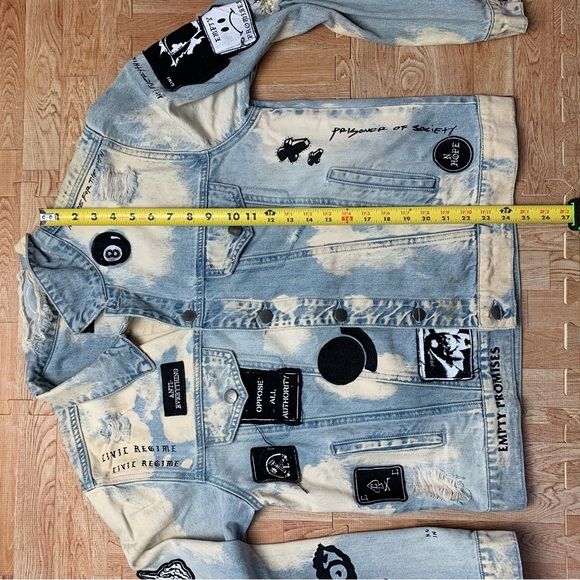 Civil Regime Denim Jacket Patches Thrashed Size 30 Faded Blue Jean Grunge Punk - Picture 5 of 11